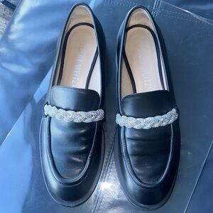 Stuart Weitzman Crystal-Embellished Chain Link Leather Loafers